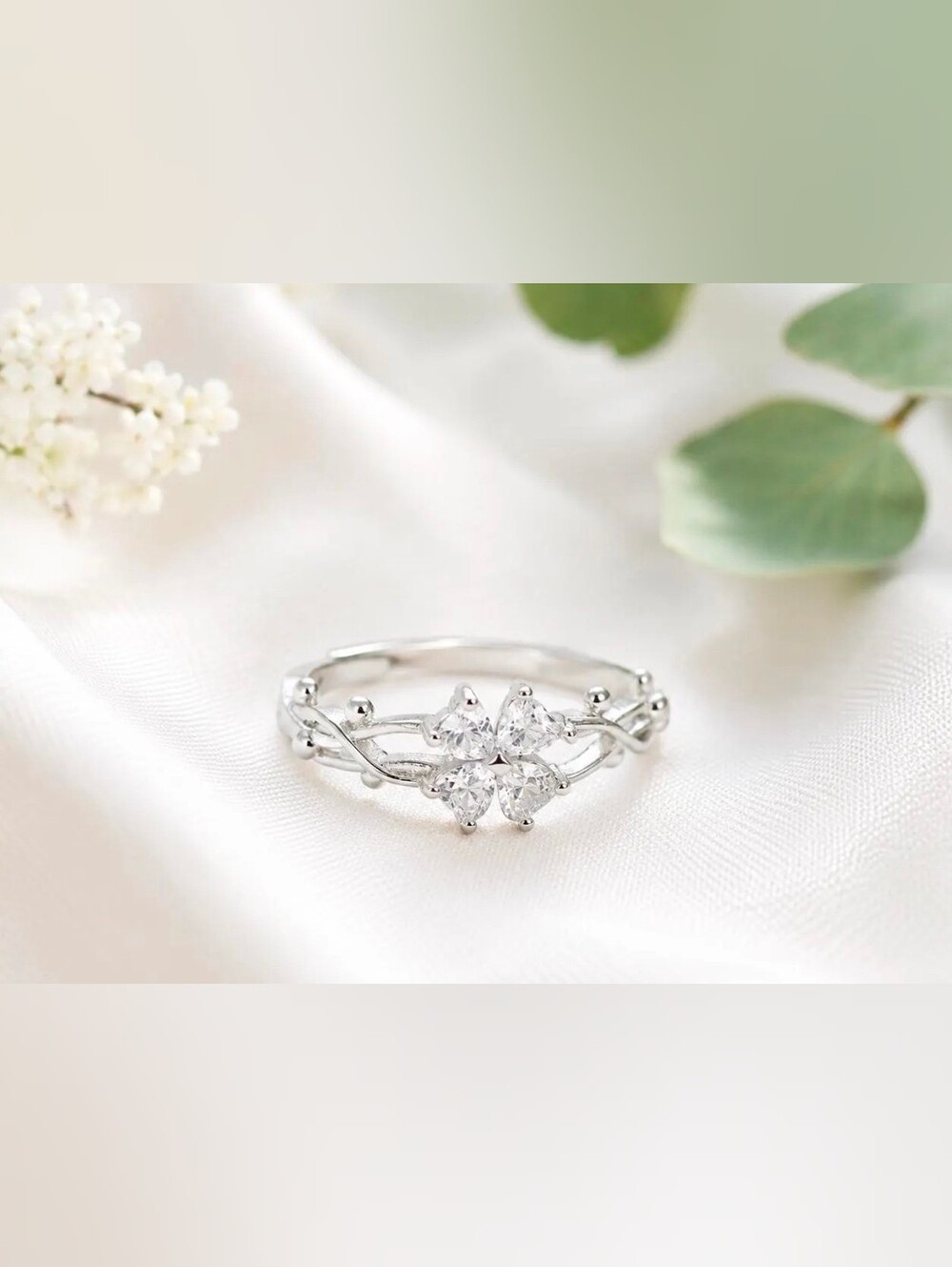 $8 Each Or Bundle 5/$20 Silver Floral CZ Twist Adjustable Band Ring